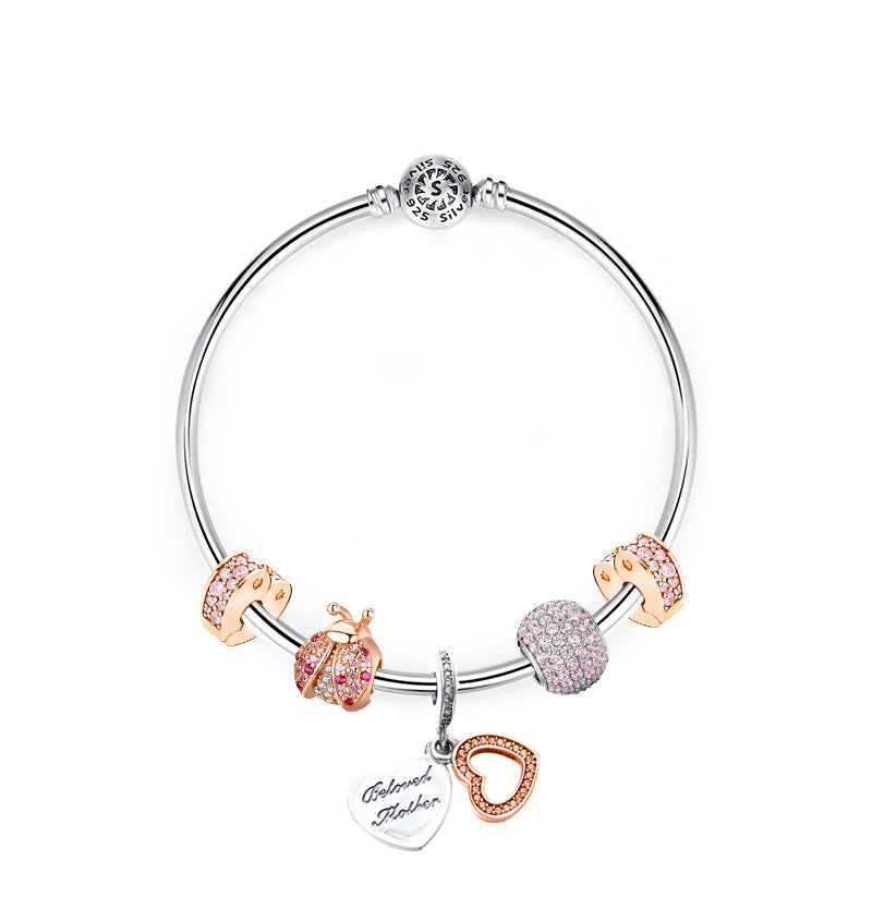 Jewdii 925 Silver Bracelet Set Rose gold Charm