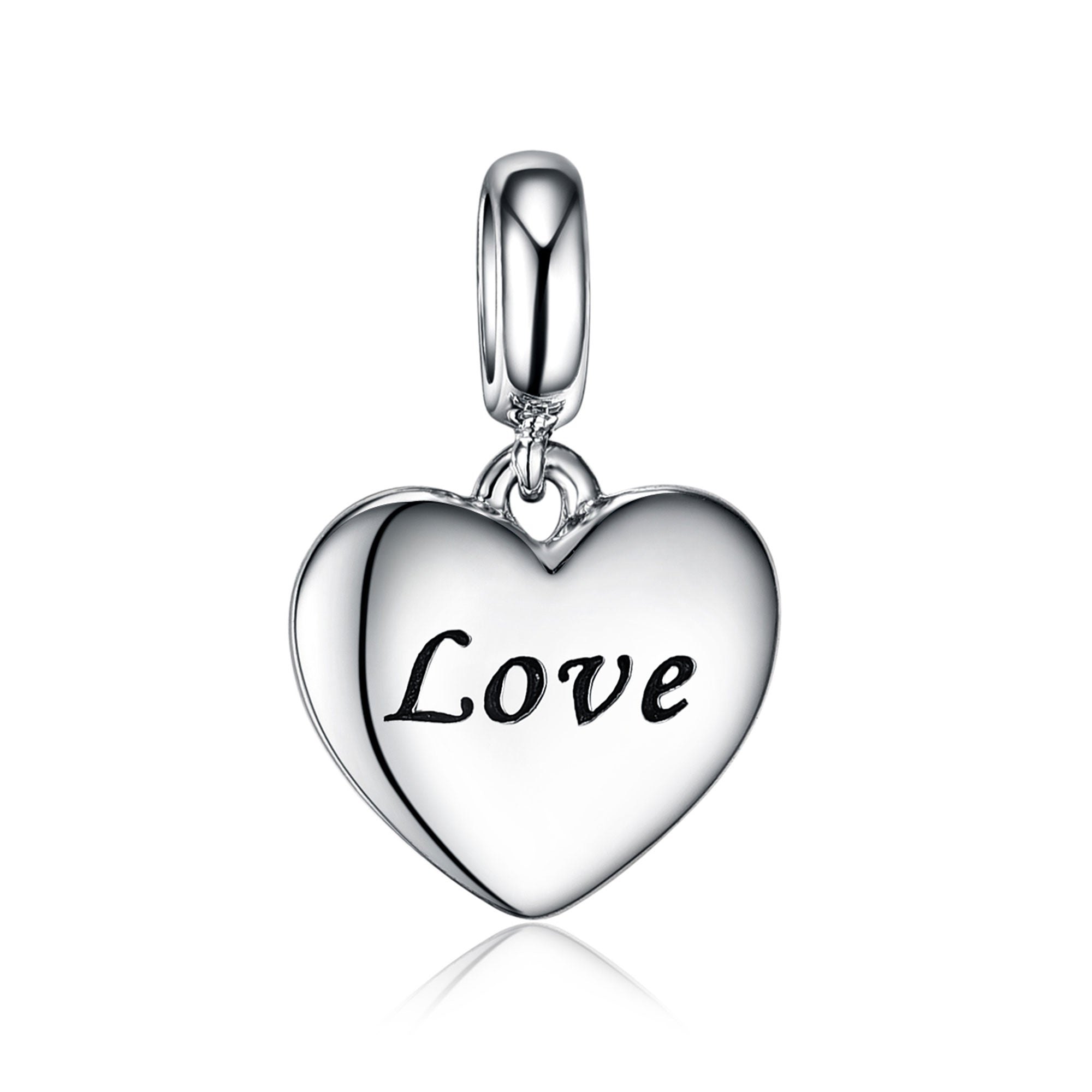 Jewdii 925 Sterling Silver Love Dangle Charm Fit Bracelet or Necklaces